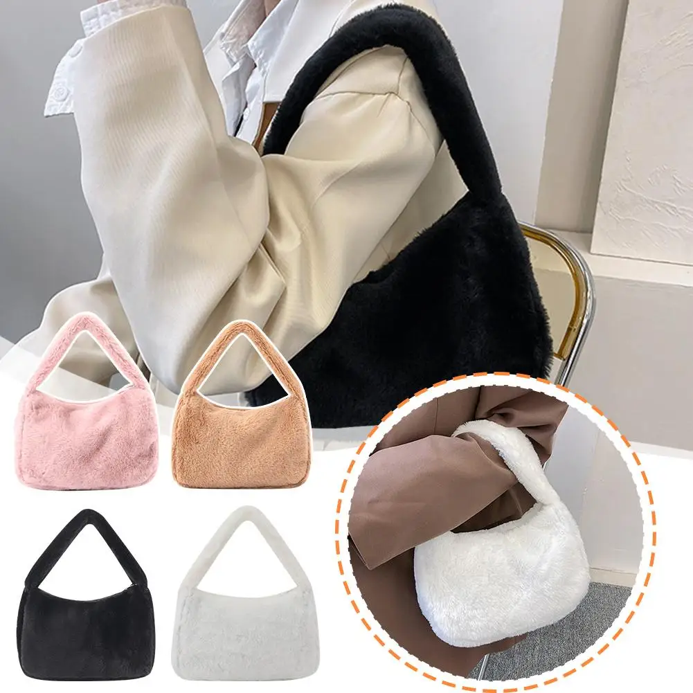 New Korean Fashion Stuffed Tote Bag Furry Bag Women's Plush Bag Shoulder Crossbody Handheld Bag Underarm Girls G9s4