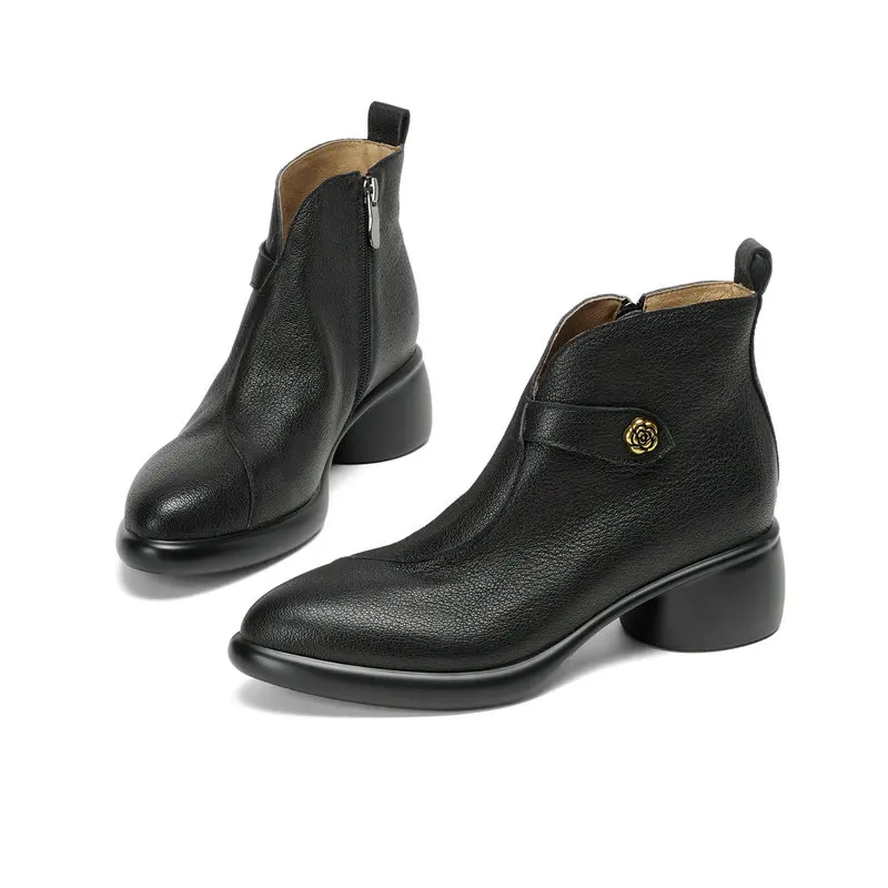 

Autumn/Winter Camellia Flower Women Boots Genuine Leather Ankle Modern Boots Fashion Party Shoes