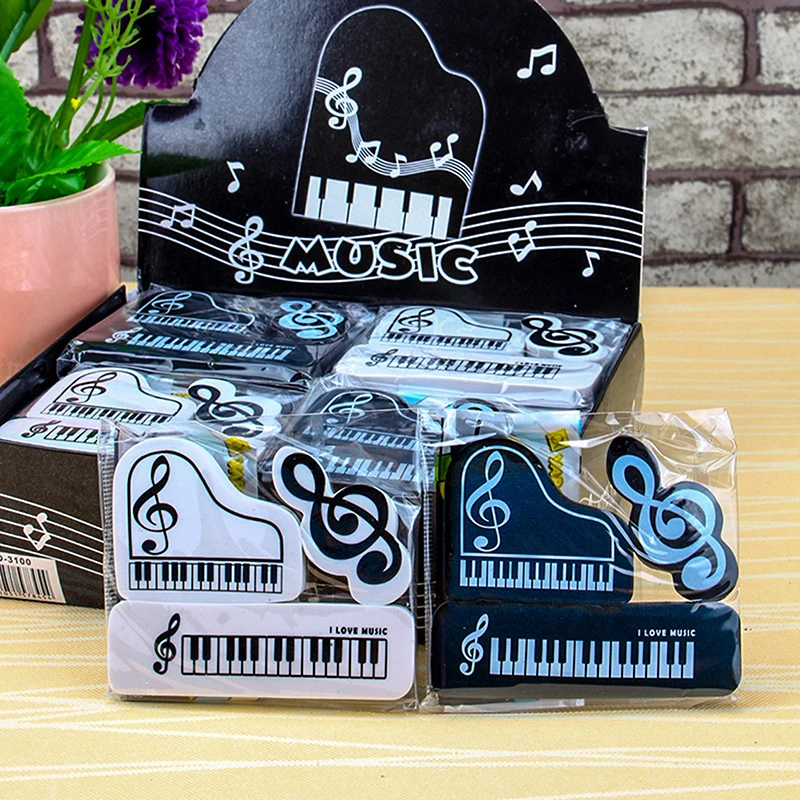 3pcs Musical Piano Note Rubber Pencil Eraser School Student Stationery For Kids