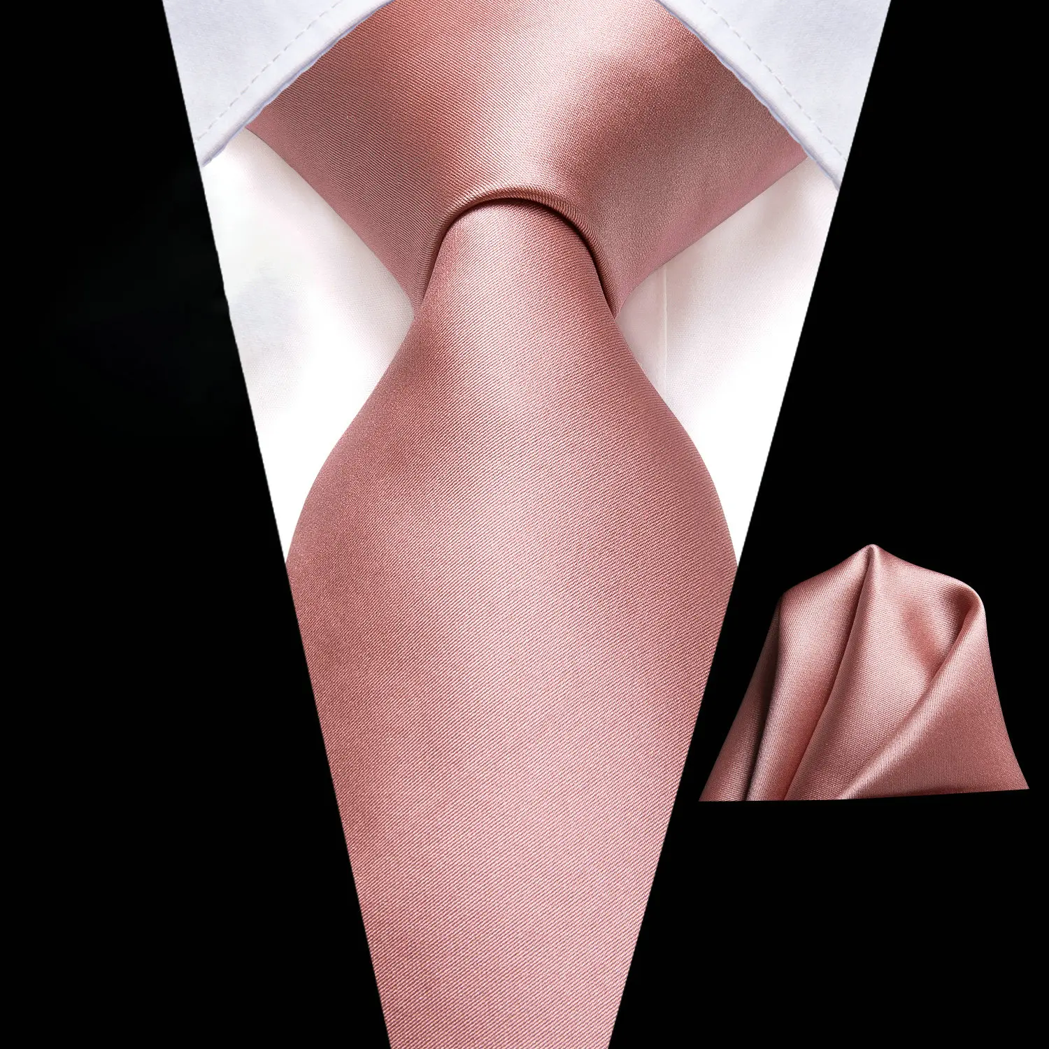 VERVEROW Men Dusty Pink Solid Necktie Pocket Square Set Elegant Smooth Formal Tie Handkerchief for Wedding Business