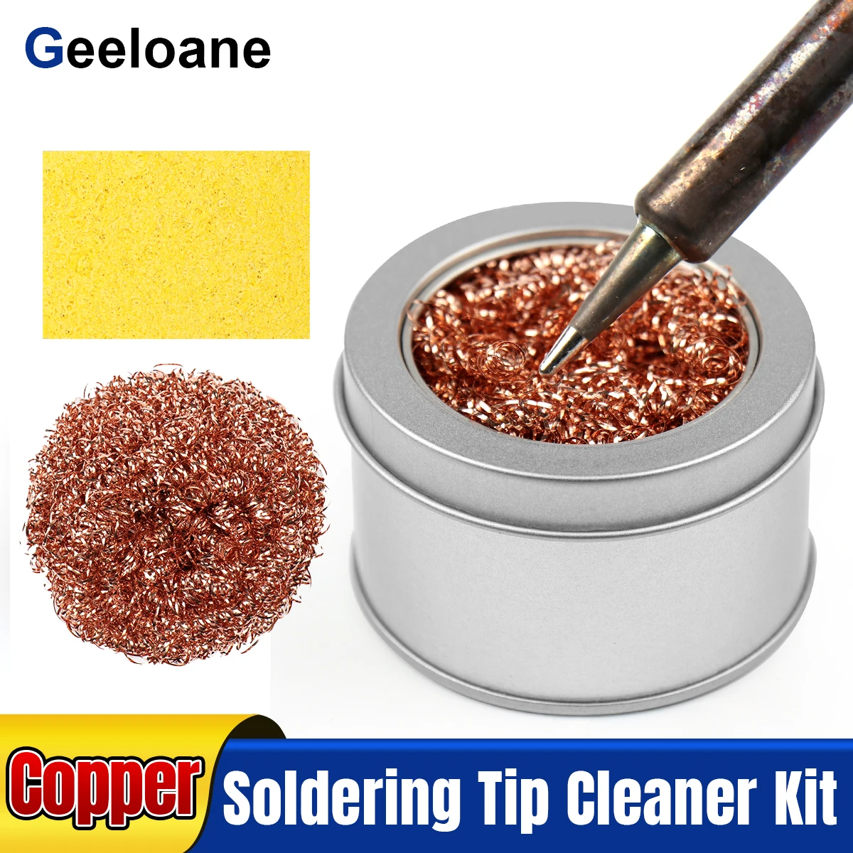 GEELOANE Soldering Iron Tip Cleaning Kit Copper Cleaning Ball Soldering Iron Mesh Filter Cleaning Welding Cleaning Sponge