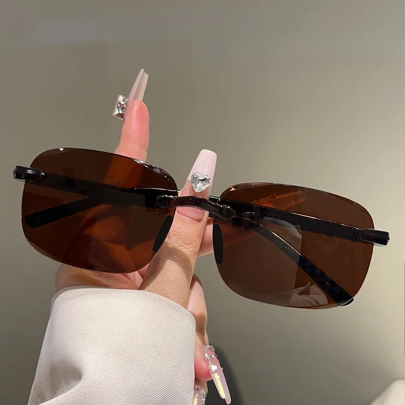 KAMMPT Randlose Rechteck Sonnenbrille Männer Mode Einfarbig Outdoor Casual Sonnenbrille Frauen 2025, Neue Trendy Design Dekor Shades