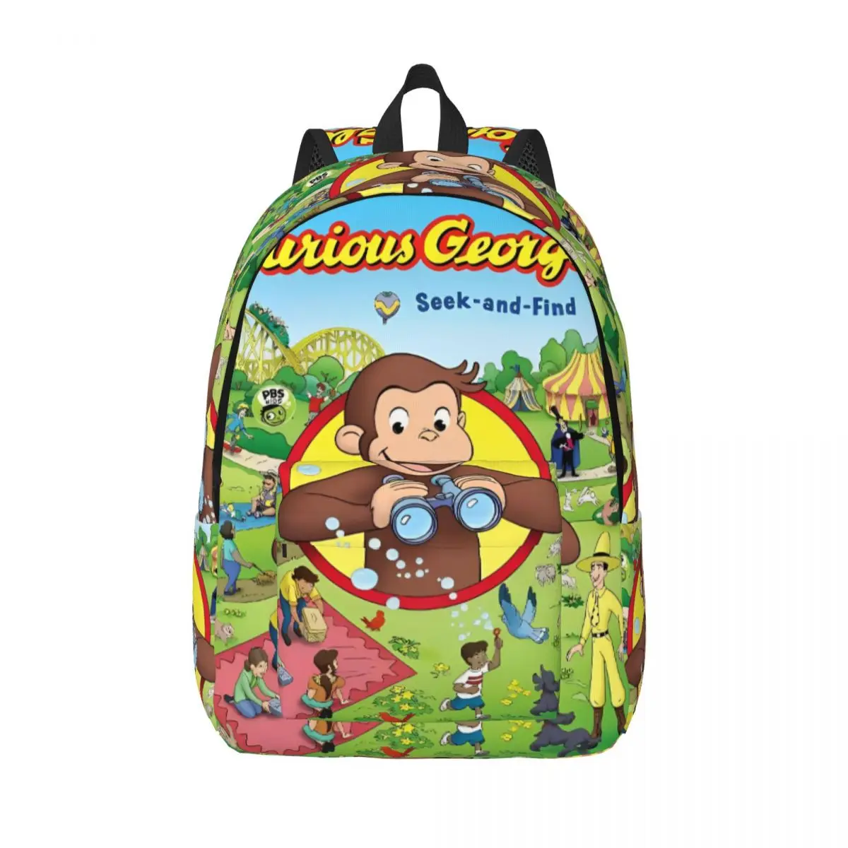 حقيبة ظهر غريبة من جورج أفريقي القرد أنيمي للرجال والنساء في سن المراهقة في المدرسة الثانوية للأعمال Daypack حقائب قماش للكمبيوتر المحمول مع جيب