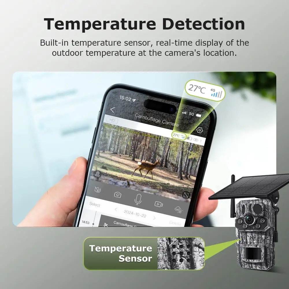Solar Battery Hunting Trail Camera,Built-in GPS,Temperature Detection,PIR Motion,AI Animal Recognition,HD Night Vision,2-Way Tal