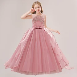 Flower Girls Bridesmaid Dresses For Wedding Party Gown Elegant Kids Trailing White Princess Dress Long Formal Evening Vestidos