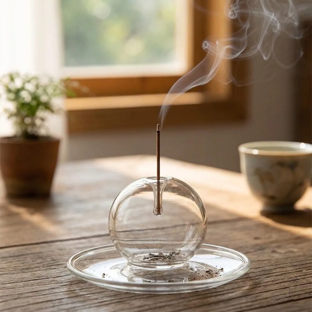 Ball Ornament Glass Ball Design Incense Holder With Tray Integrated Incense Stick Holder Transparent Incense Sticks Tray Yoga