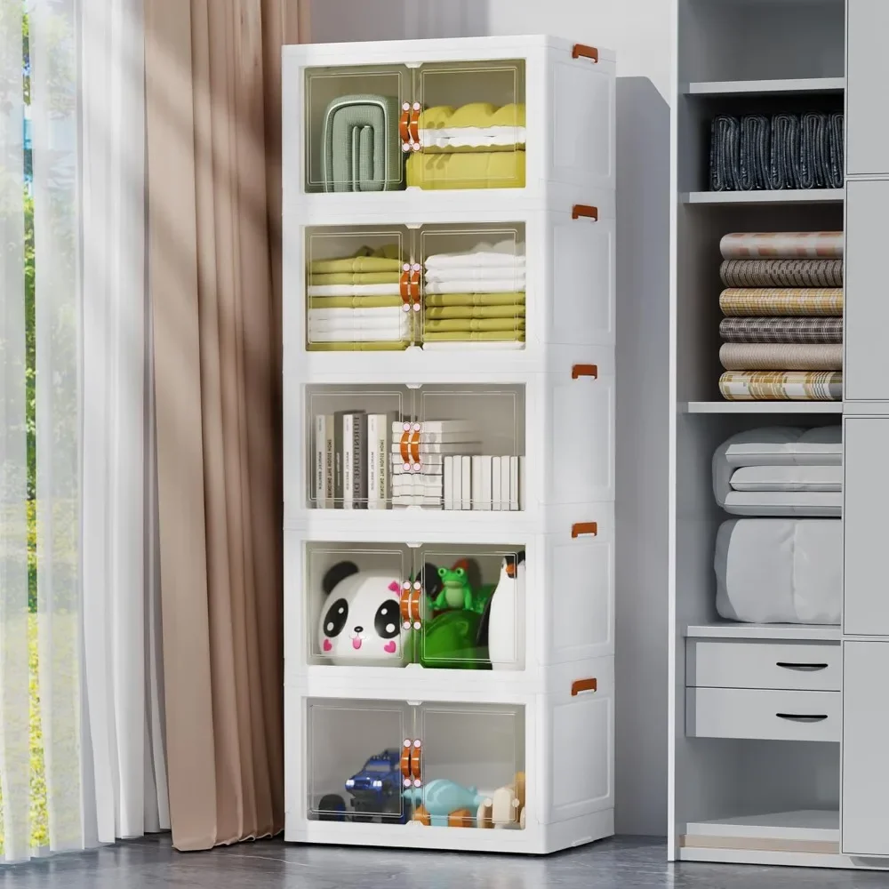 

Bins with Lids Pantry Cabinet 24 Gal Stackable Cabinet with 5 Drawers, Wardrobe Closet, Foldable Organization Shoe tray Bandeja