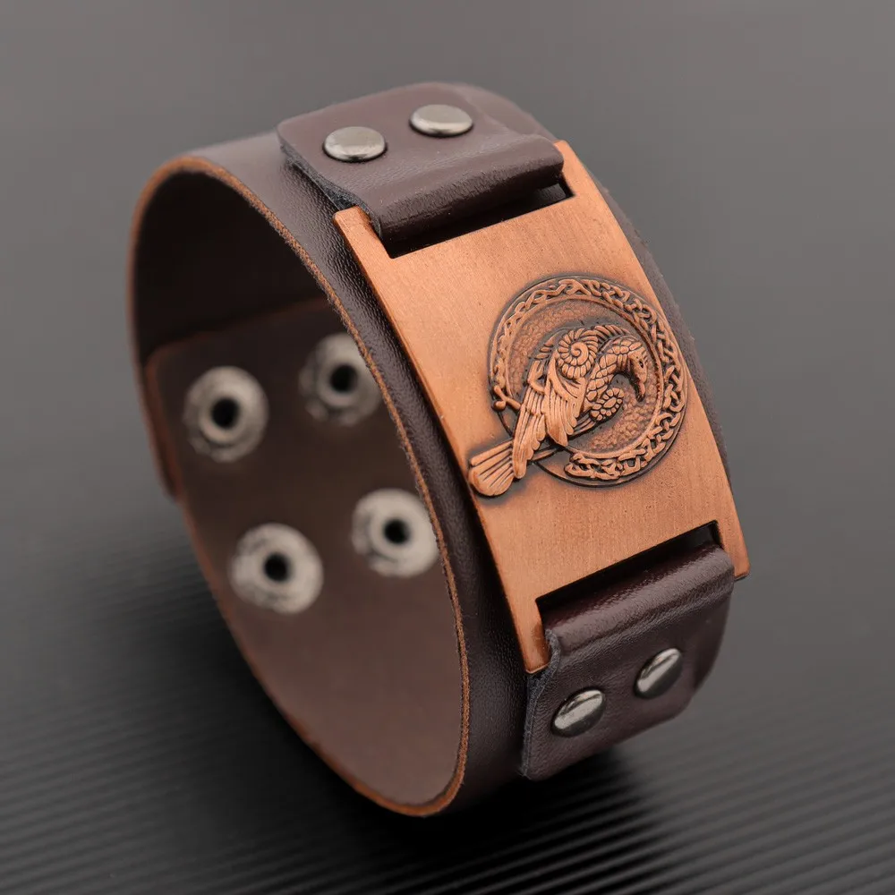 Vintage Nordic Rune Viking Crow Bracelet Charming Men\'s Leather Bracelet New Fashion Hip Hop Punk Jewelry Accessories Party Gift
