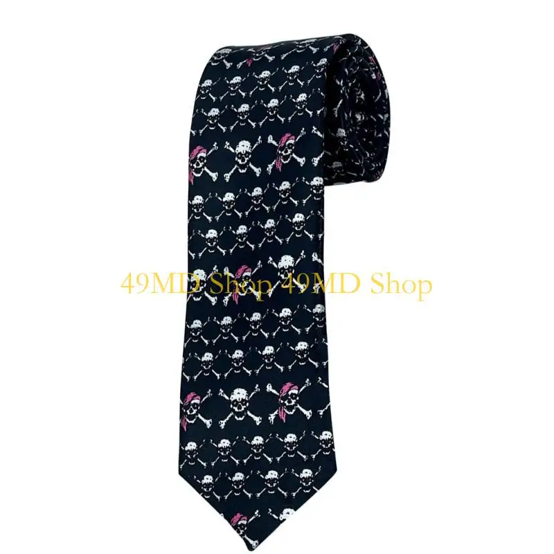 49MD Halloween Neck Tie With Full Print Skeleton Spiders Design Formal Casual Wear Men's Necktie for Holiday Celebrations