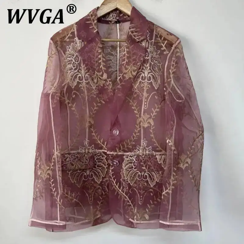 

WVGA Spring Summer New Men's Tide Techwear Embroidery Mesh Elegant Fashion Blazer Niche Design Loose Chic Casual Suit-Coat W7443