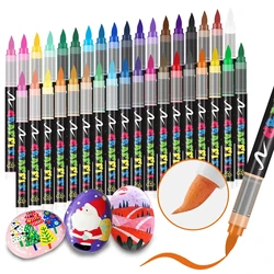 12/24/36 Colors Liquid Straight Type Acrylic Marker Pen Sets Brush Tip for DIY Painting, Rock Painting, Calligraphy,Doodle