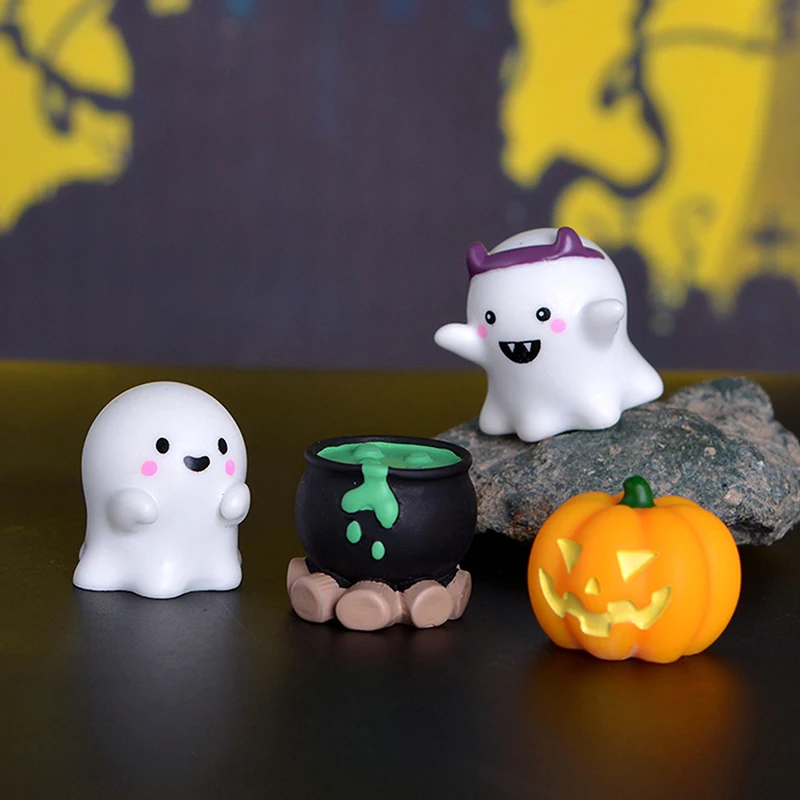 Halloweenowe mikro element dekoracji krajobrazu miniaturowe figurki rzemiosło żywiczne Mini bajki ozdoby ogrodowe urocza dyniowy duch dekoracja