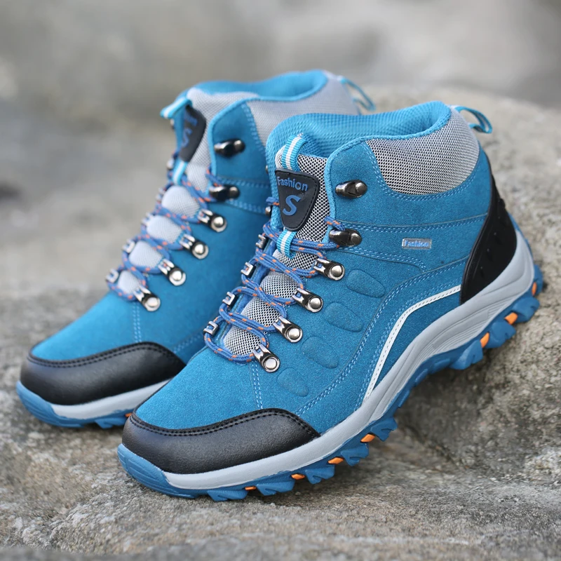 Hot Sale Fashion Blue Hiking Shoes for Men Women Comfy Non-slip Trekking Sneakers Big Size 46 Outdoor Sports Shoes Trainers Men