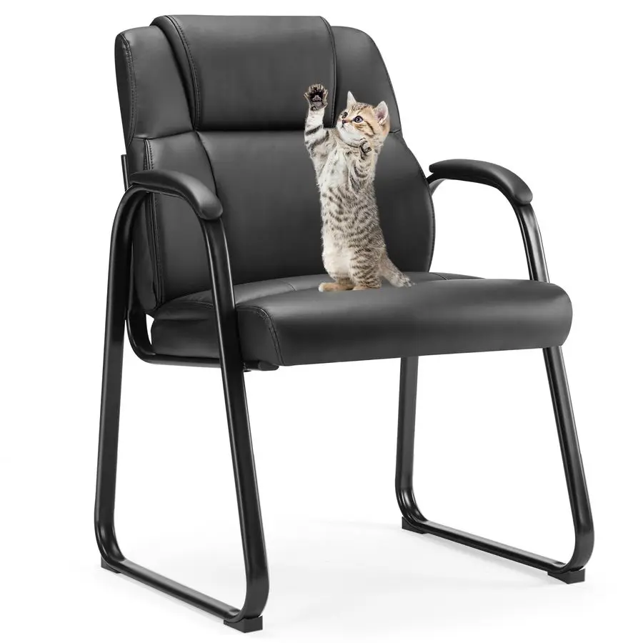 

Waiting Room Guest Chair, Leather Stationary Office Reception Chairs No Wheel, Comfy Padded Arms and Seld Base, for Conference