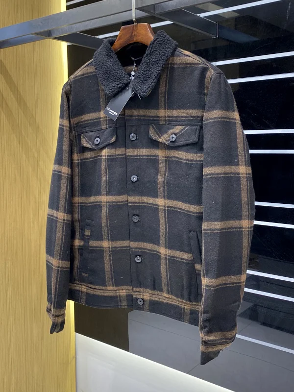 

Теплый шерстяной клетчатый дэт на подкладке для мужчин с защитой от ветра, осень-зима, повседневный крой, застежка на пуговицы, без шапки