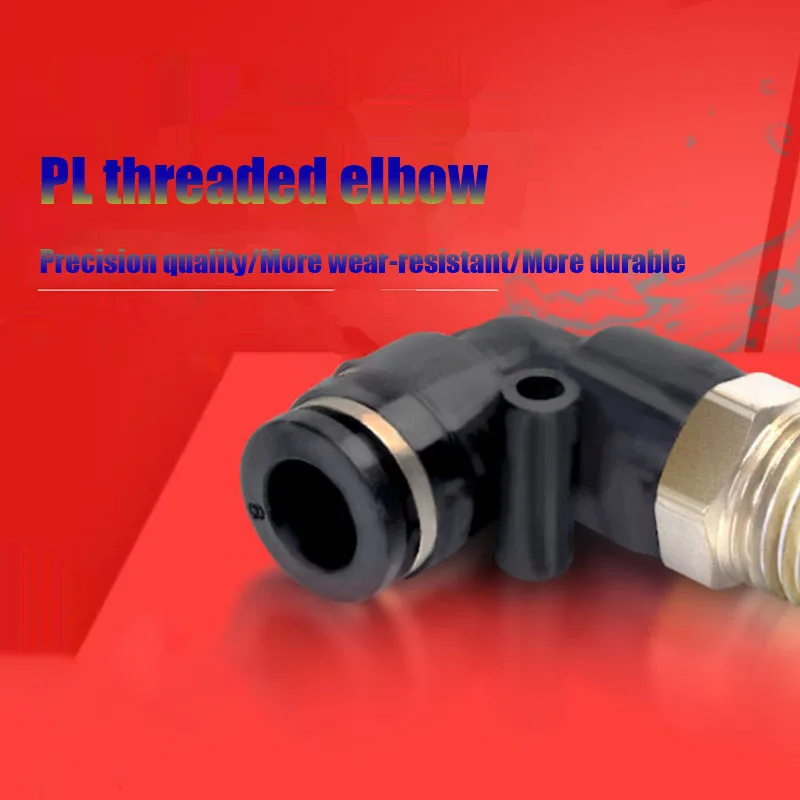 

2 Pc Pneumatic Quick Connector Threaded Elbow PL8-02/4-01/6-01/10-03/04l Black Plastic Quick Connector