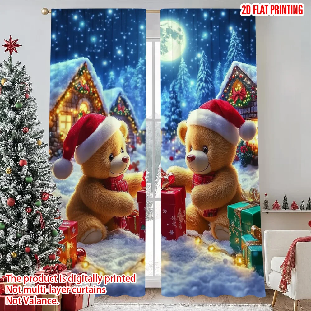 

2pcs 2D flat printing Christmas Drapes Christmas Bear Durable Polyester Without Electricity Birthday Party Perfect for Spring