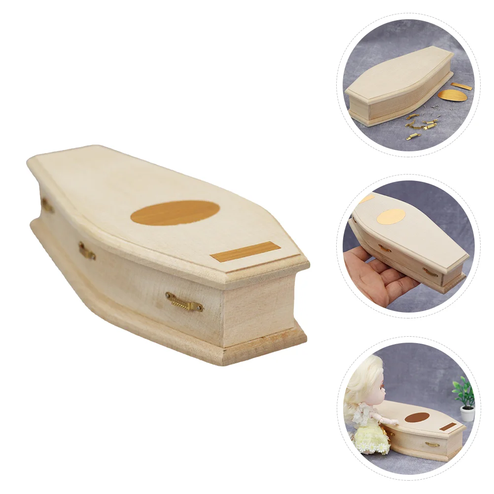 Mini Furniture Model Unfinished Wood Coffin Delicate Decor Sturdy Premium Miniature Wooden Ornament Decorations