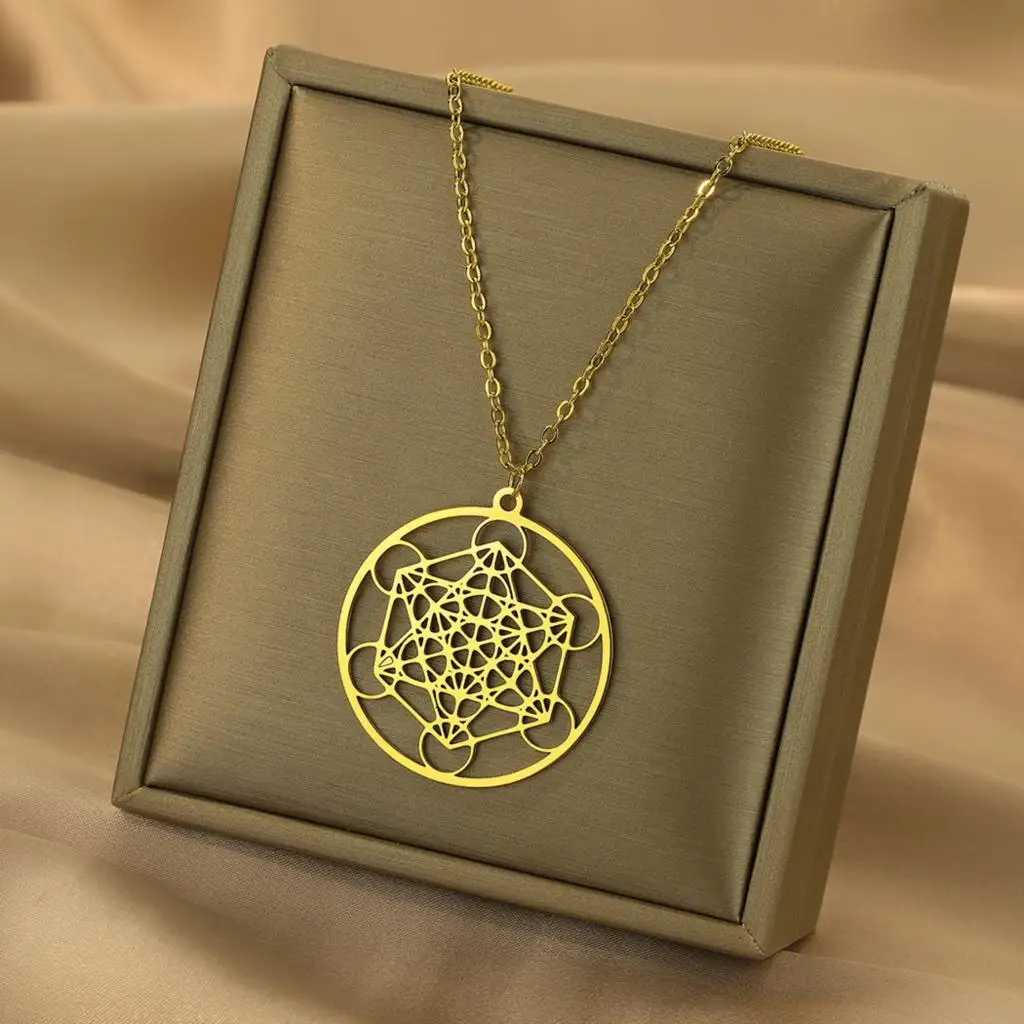 Todorova Geometric Stainless Steel Angel Seal Archangel Pendent Metatron Necklace For Women Men Charms Solomon Jewelry Gift