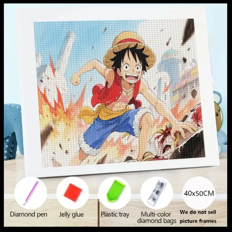 

1PC Large 5D Full Drill Diamond Painting Kit, Anime One Piece Monkey D. Luffy DIY Crystal Rhinestone Art & Craft Set for Adults