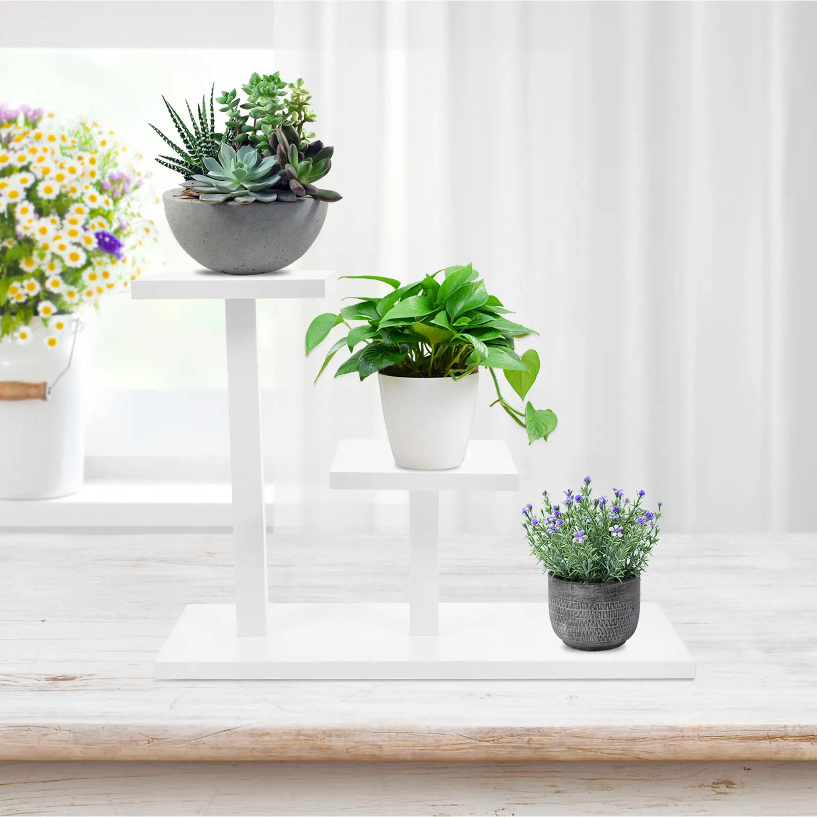 Modern Style Wooden Plant Pot Stand Sturdy Iron Wood Plant Pedestal Indoor Display Planter Rack for Home Garden Office Decor