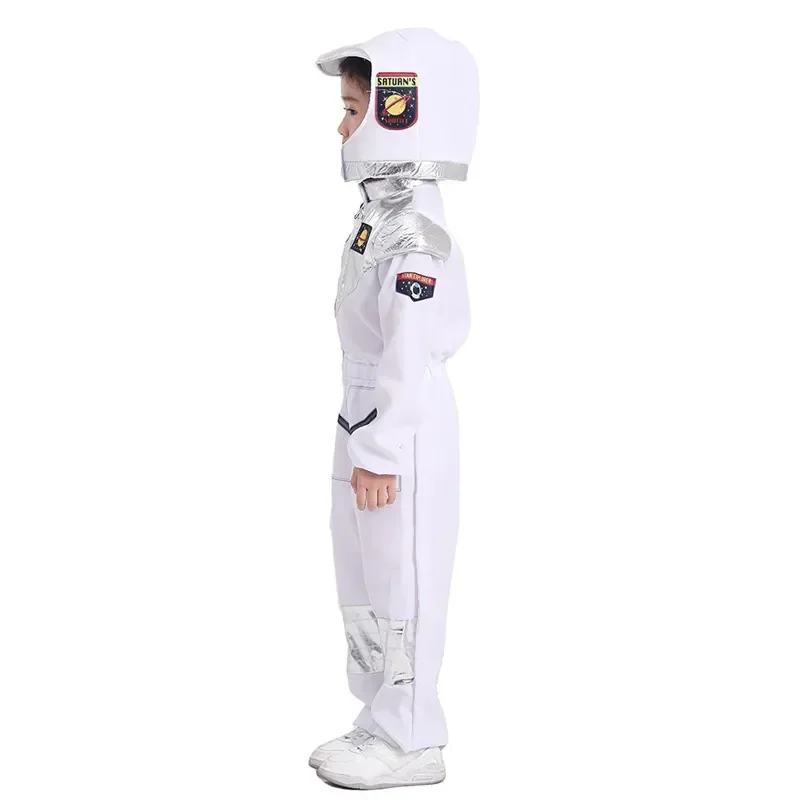 EE01 Child Astronaut Costume Spaceman Fantasy Jumpsuit School Performance Costume Halloween Cosplay Hooded Suit Free White GIo0！