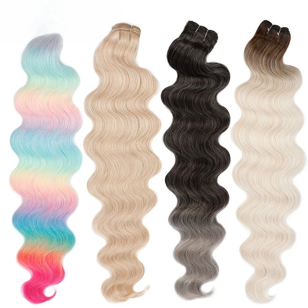 

30Inches 200Grams Rainbow Brown Body Wave Bundles Colored Blond 27/613 Natural High Temperature Synthetic Hair