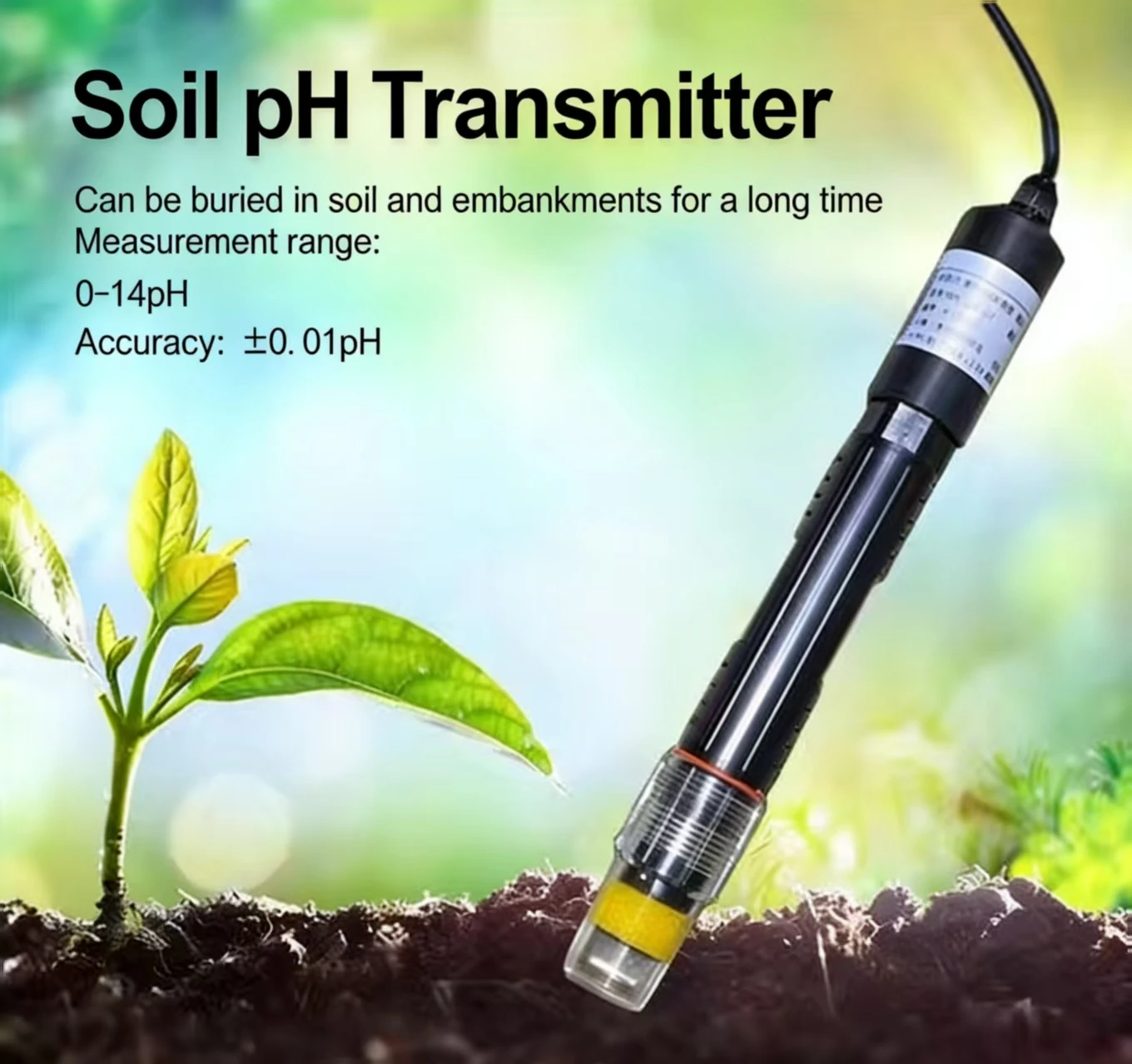 Soil PH Sensor With IP68 Rating Automatic Temperature Compensation 4-20mA/RS485 Output