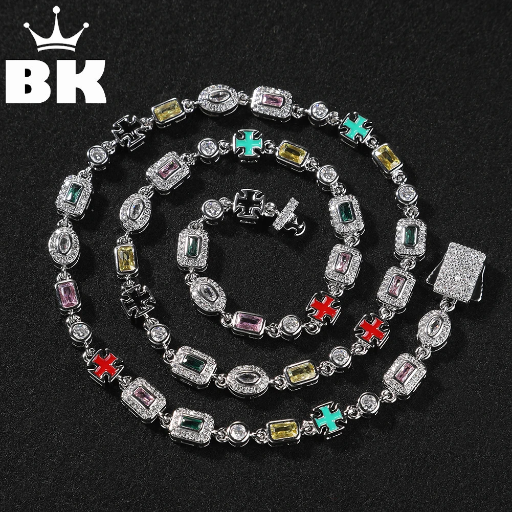 

THE BLING KING Iced Out Colorful Cross and Gemstone Necklace For Women Zircon Luxury Quality Couple Necklace Hip Hop Jewelry