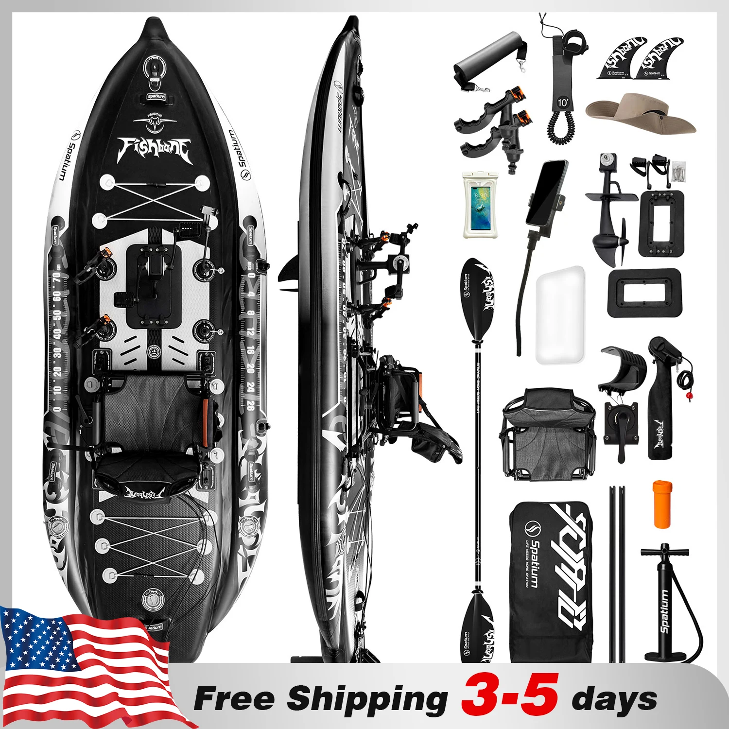 Spatium Fishing Kayak Boat Pedal Drive Sit on Top Pedal Drive Kayak Power System Orientation System, 11'*48