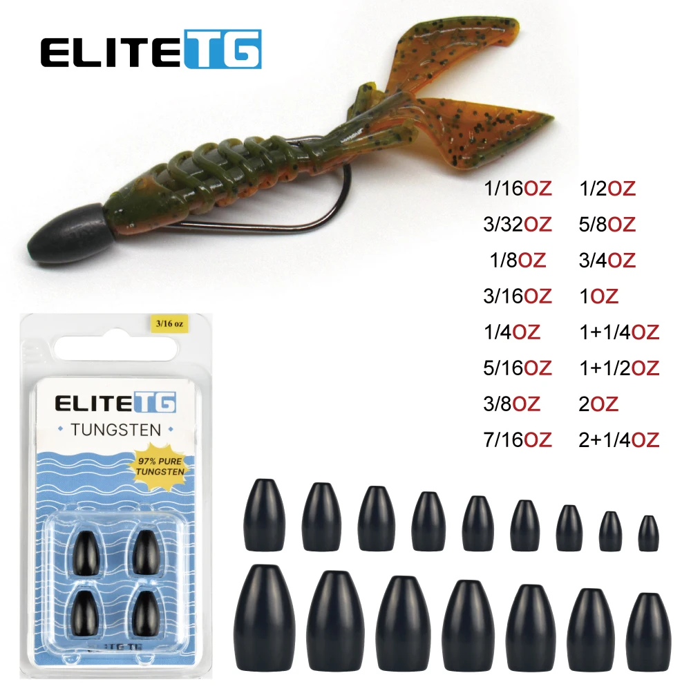 

Elite TG 5pcs-1pcs Texas Tungsten Flipping Sinkers 1/16-2OZ Bullet Weights Carolina Bass Fishing Lures Accessories