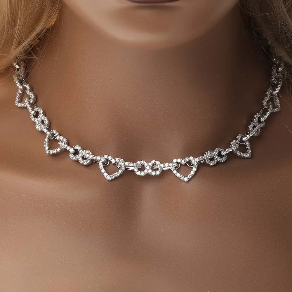 Full Moissanite Tennis Necklace for Women Heart Shape Lab Diamond Choker GRA Certified 925 Sterling Silver Neck Chain Jewelry - view 3