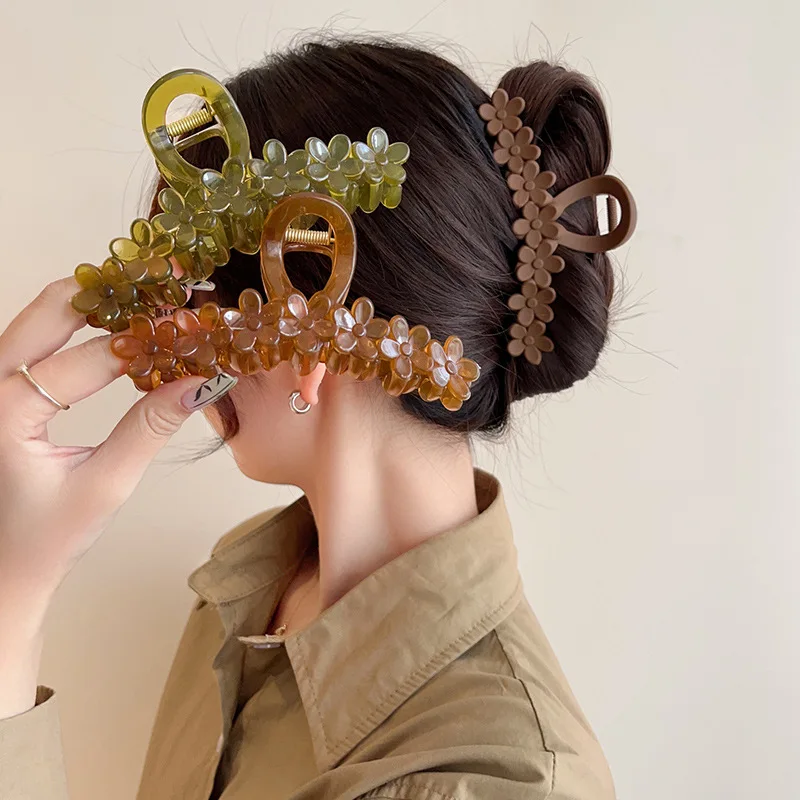 Pinza para el pelo con forma de flor para mujer, pasador grande de cangrejo, moda de Corea, horquillas acrílicas, coleta de tiburón, accesorios para el cabello para niña