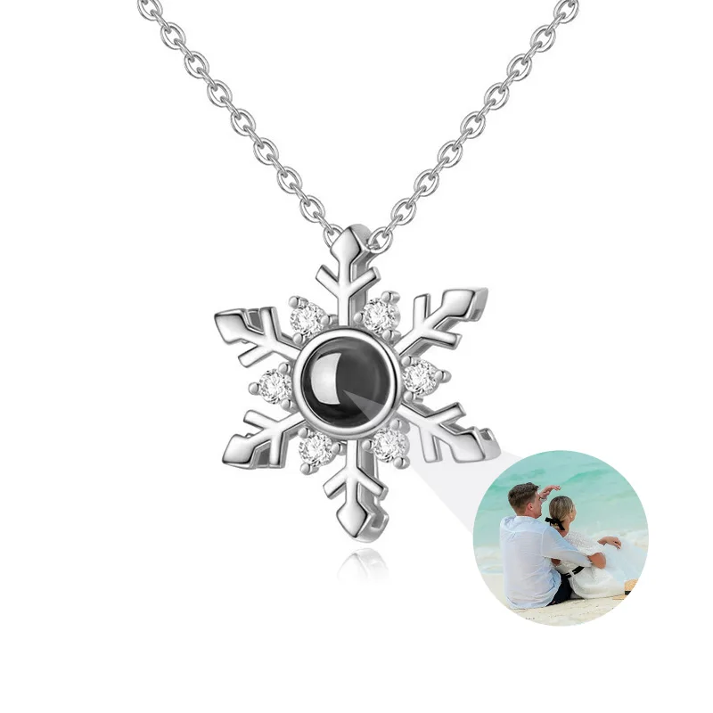 Custom Photo Projeciton Necklace Snowflake Pendant Custom Picture Necklace Personalized Photo Necklace Jewelry Gift For Couple