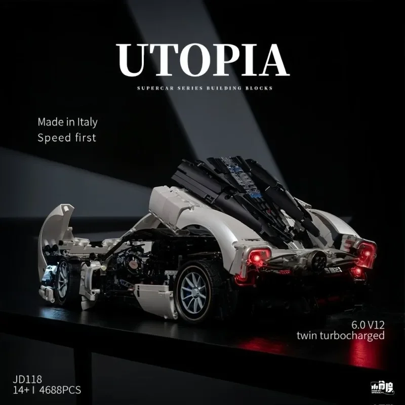 4688PCS 기술 유토피아 스포츠카 빌딩 블록 레이싱 차량 모델 MOC 건설 벽돌 장난감 어린이 성인을위한 선물