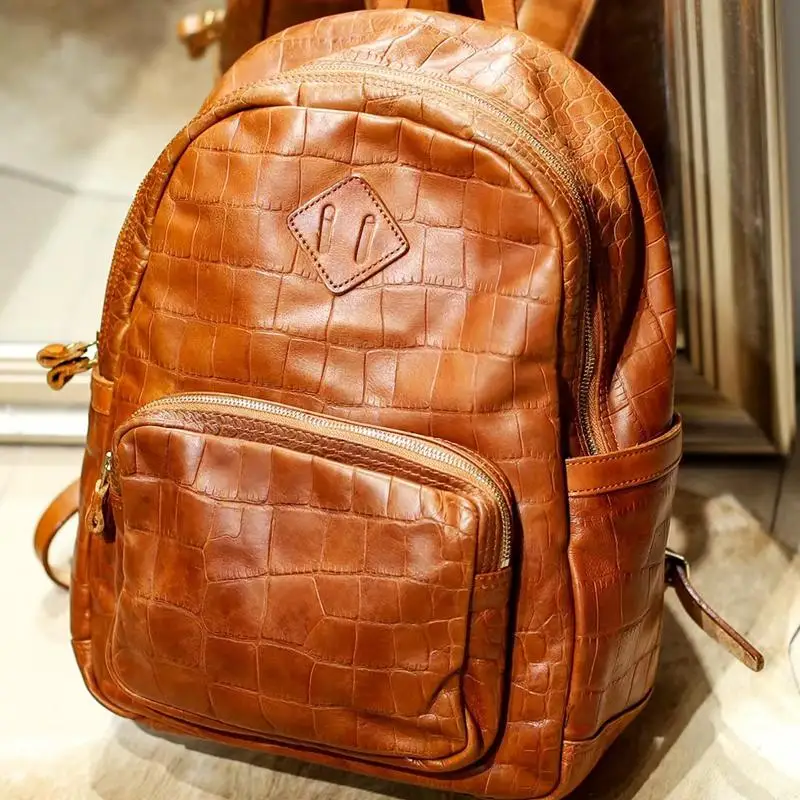 Vintage handmade vegetable tanned cowhide men's women's backpack casual outdoor travel work genuine leather laptop bookbag
