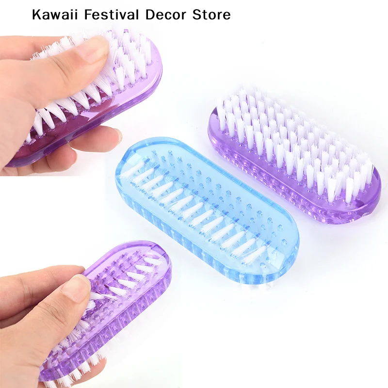 【K】1pc Random Color Plastic Nail Cleaning Scrubbing Brush Double Sided Hand Nail Brush Cleaner