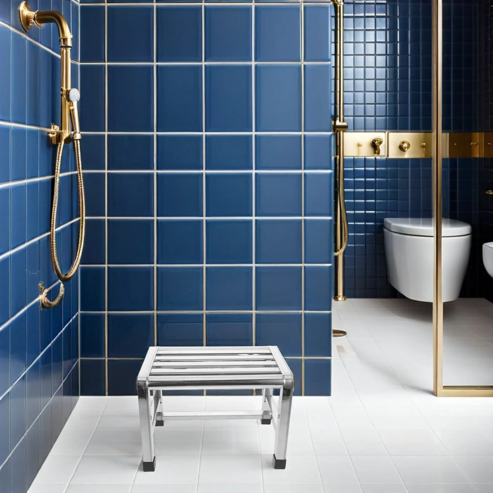 

Waterproof Stainless Steel Shower Stool Bench Compact Hollow Small Bathroom Seat Stable Shower Chair for Elderly Adults