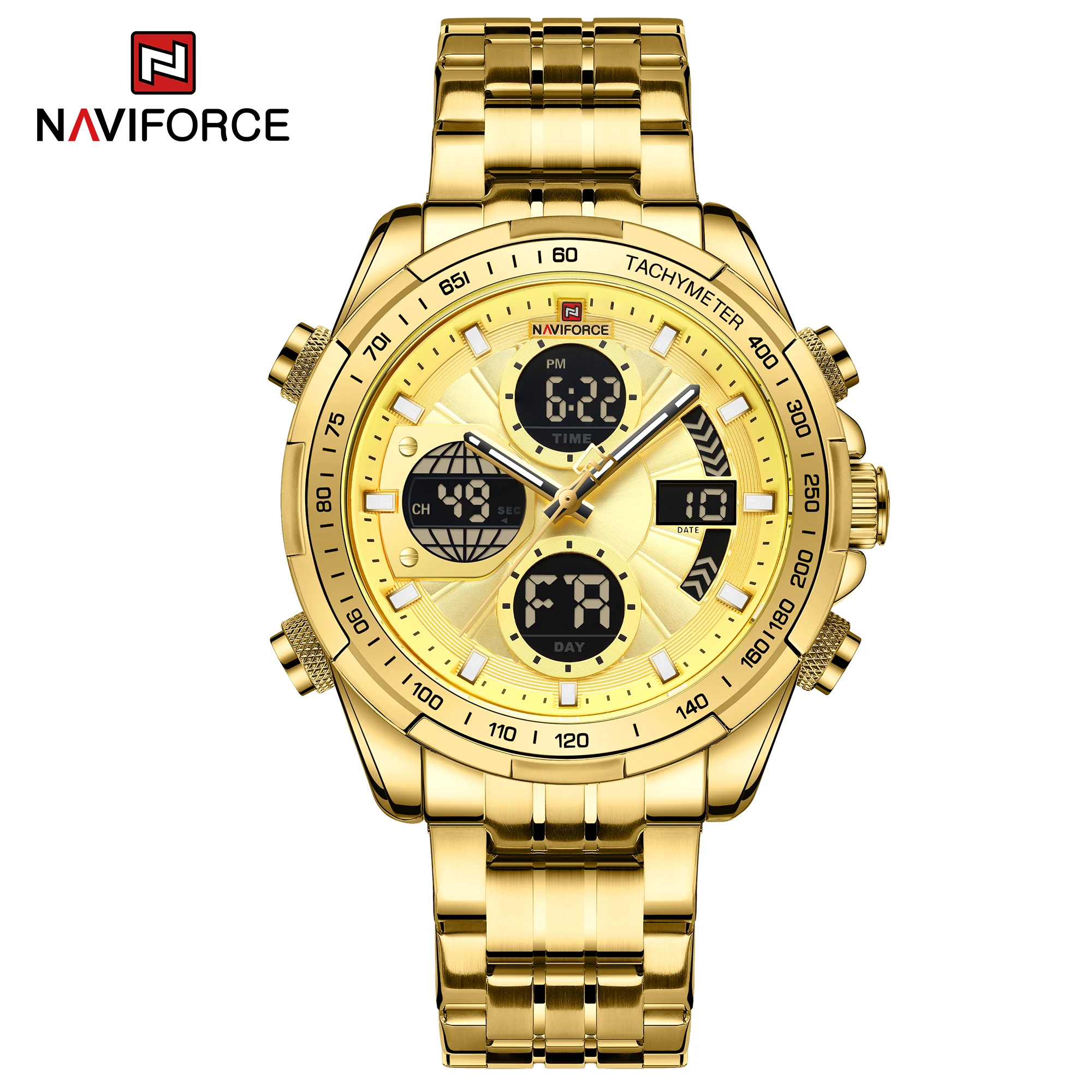 NAVIFORCE Modische Militäruhren für Herren, luxuriöse Original-Sport-Chronographenuhr Wasserdichte Quarzuhr, digitale Armbanduhr
