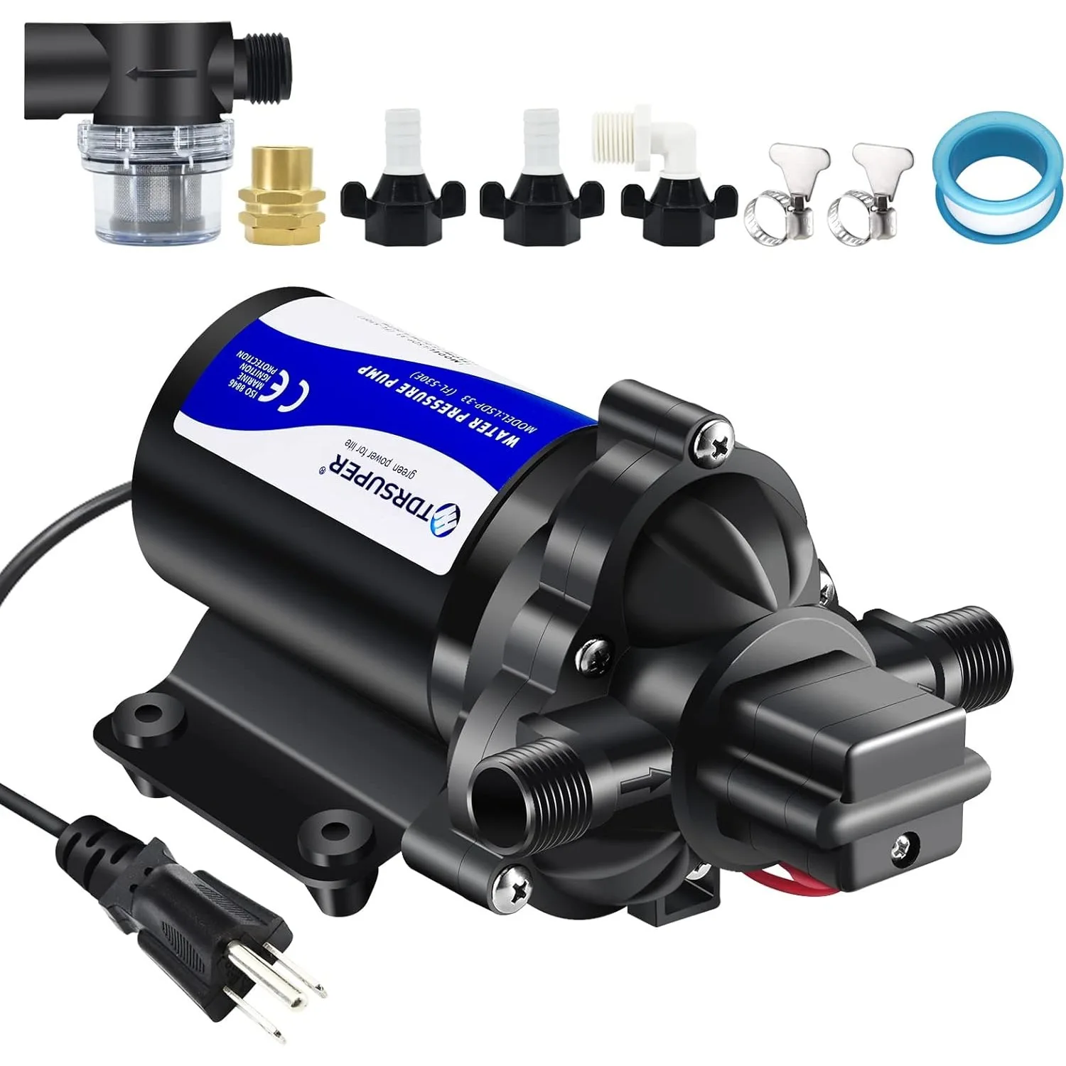 Self-Priming Water Transfer Pump 110v AC, 4GPM 45PSI High Pressure Booster Pump, RV Electric Diaphragm Pump