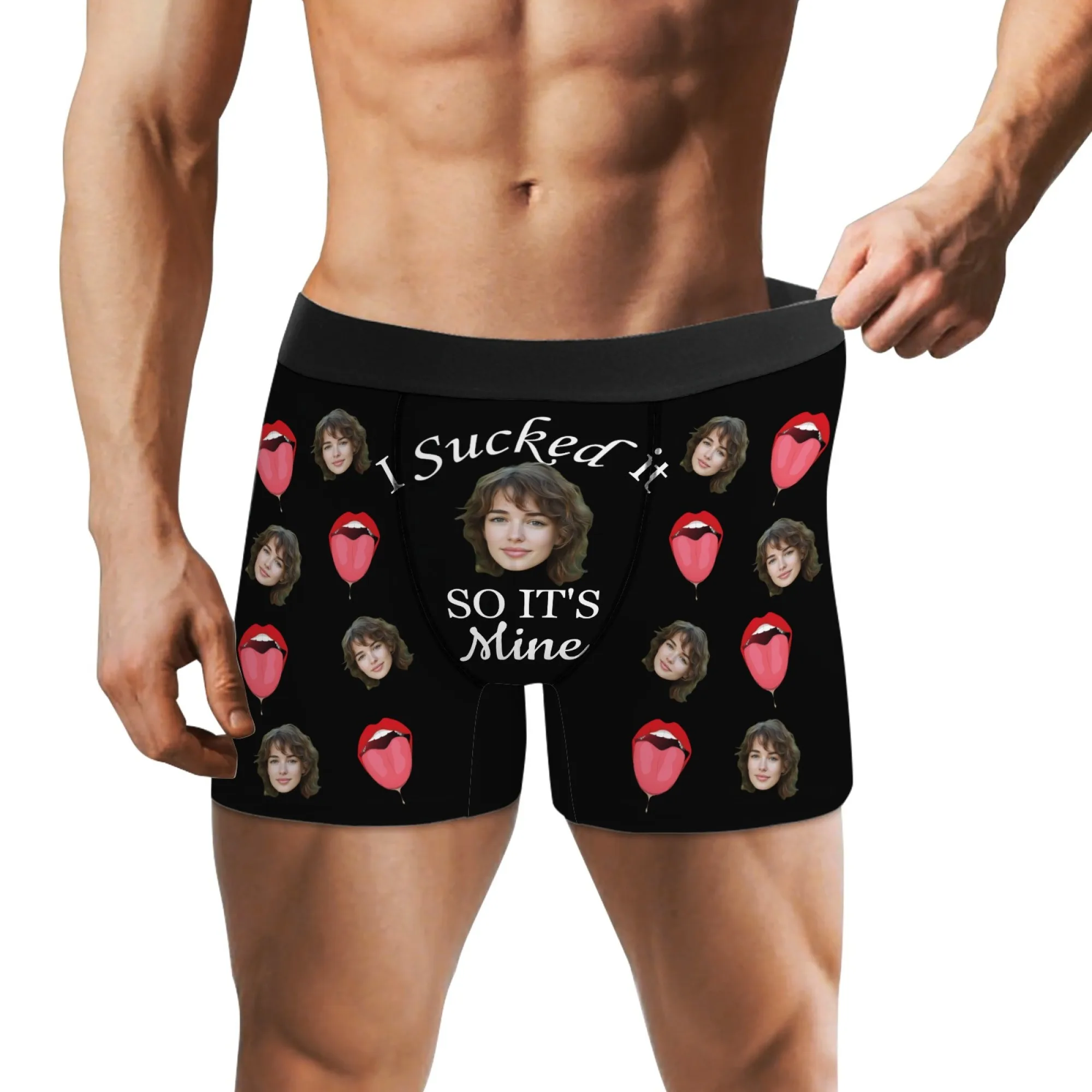 Sexy Liefde Cadeau Aangepaste Gezicht Mannen Boxer Briefs Roze Tong Print Romantisch Geluk Valentijnsdag Huwelijksverjaardag Gift