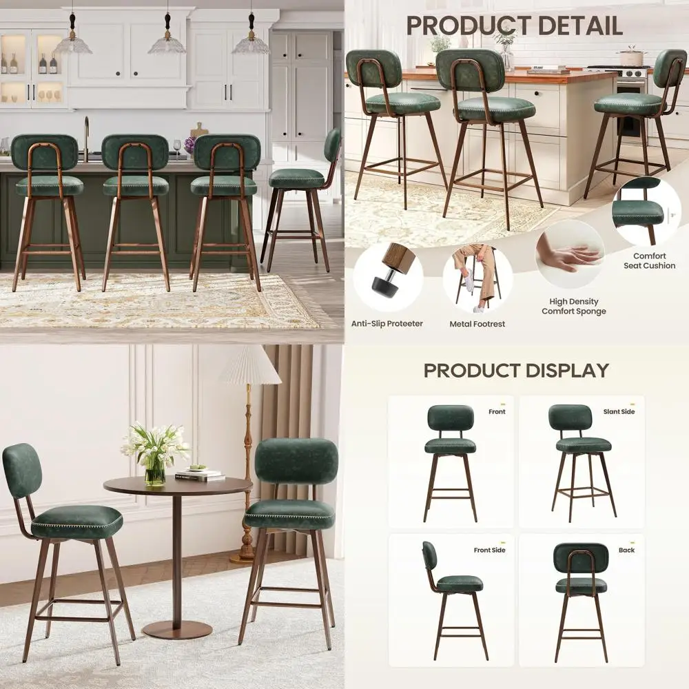 

PU Leather Swivel Bar Stools Set o 2, Century Counter Height Bar Chairs with Low Back and Metal Legs, ern Bar Stool Chair or Kit