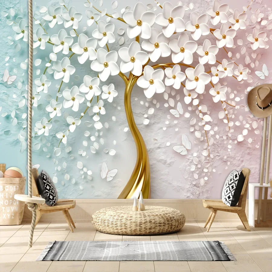 

Custom Peel and Stick Wallpapers for Living Room Optional Wall Papers Home Decor Colorful Floral Blossom Tree TV Covering Murals