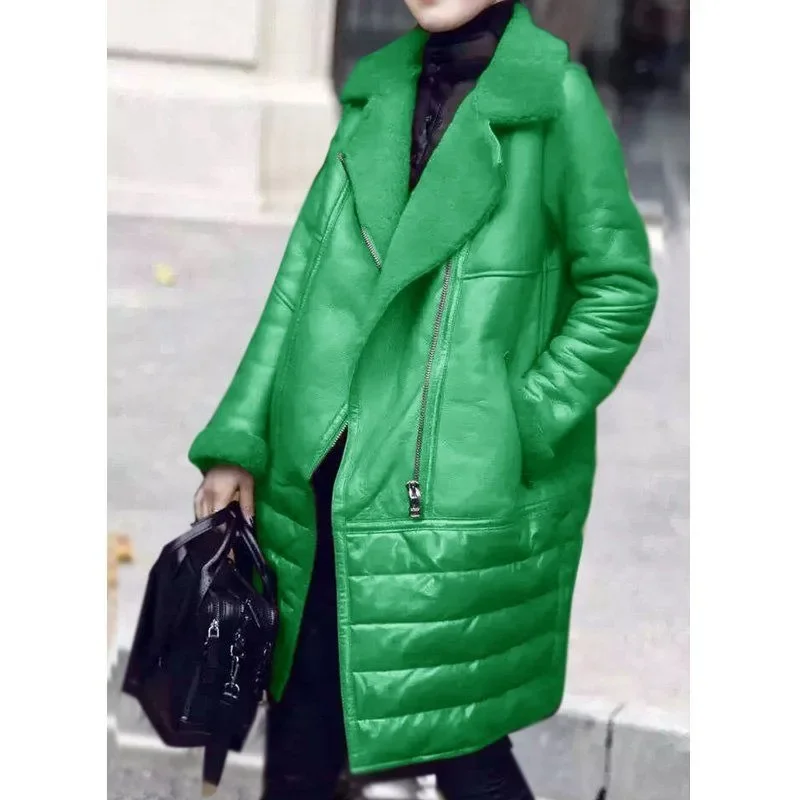 

European Station Winter Women New European Goods Tide Wai Leather Splicing Down Jacket Warm Fur One Coat Fashionable and Simple