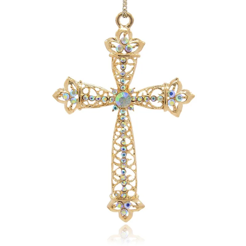 

2pcs Shining Alloy Rhinestone Cross Pendants Punk Retro Necklace Charms Gloden Plated DIY Fashion Jewelry Findings
