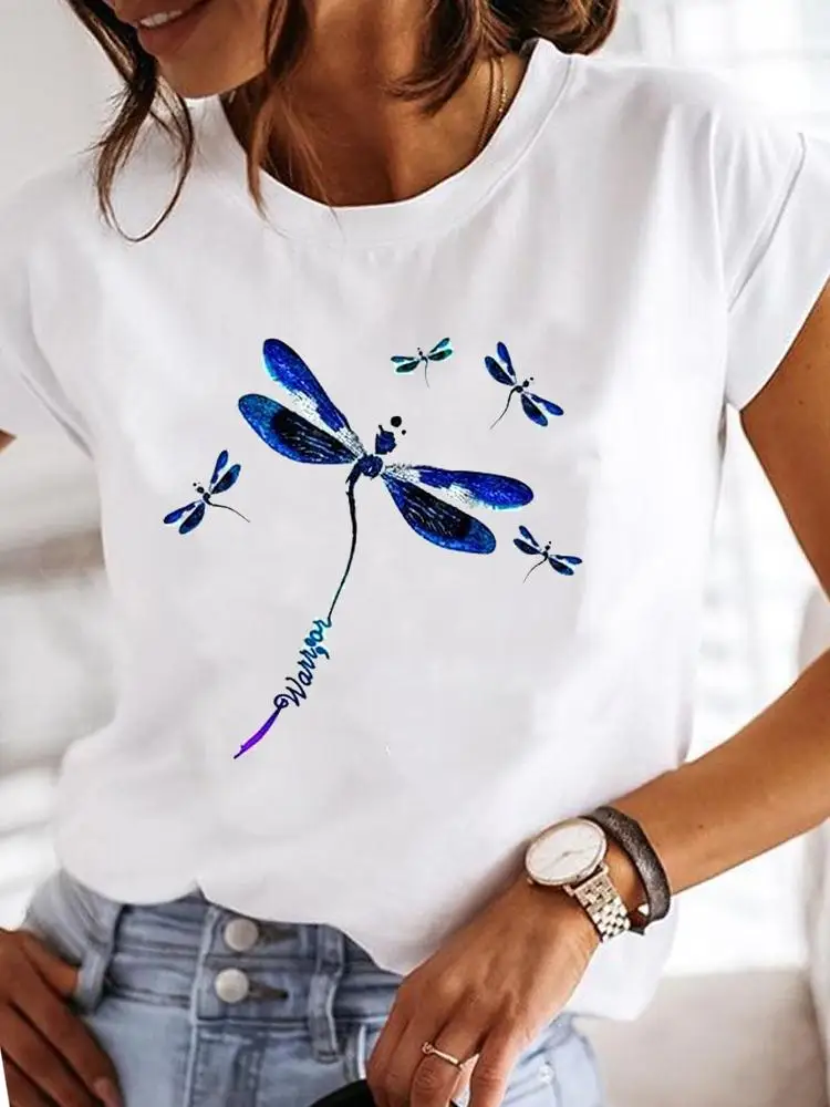 Print Fashion Women Female Summer Casual Watercolor Love Heart Striped Short Sleeve Clothes T-shirts T Clothing Graphic Tee