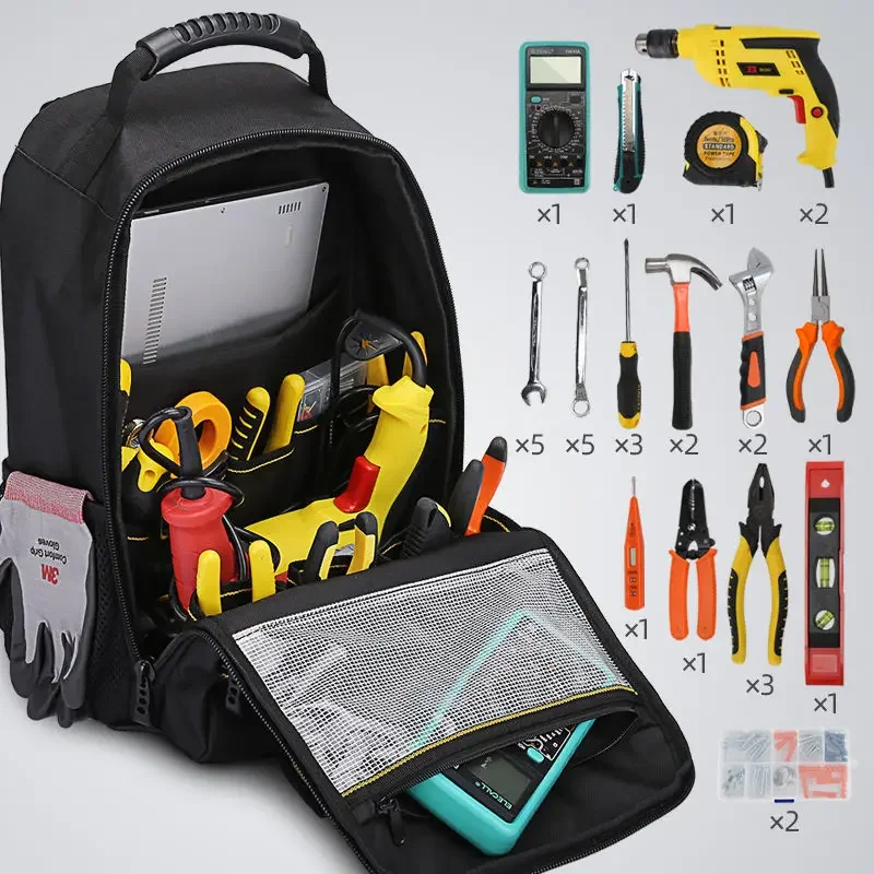 

Professional Carpentry Tool Bag Backpack Tool Bag Orgamizer Work Electrician Carry Supplies Accessories Briefcase on The Wall
