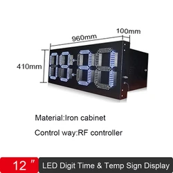 12inch White Color LED Digital Numbe Display Outdoor Waterproof LED Clock LED Time Temperature Display Large LED Wall Clock