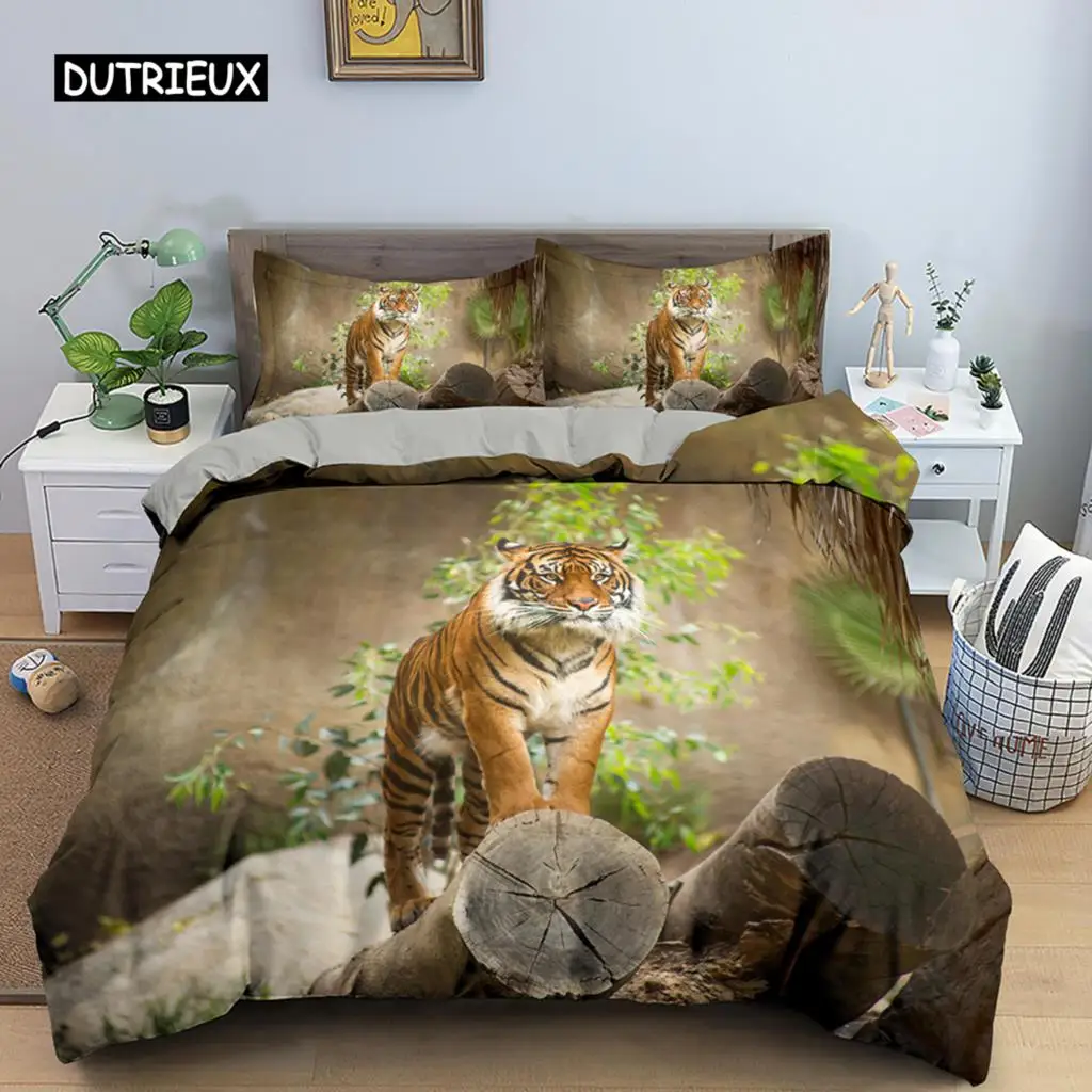 

Tiger Duvet Cover Soft Comforter Cover Microfiber Animal Bedding Set Tiger Pattern Quilt Cover for Room Decor 2/3Pcs Bedclothes