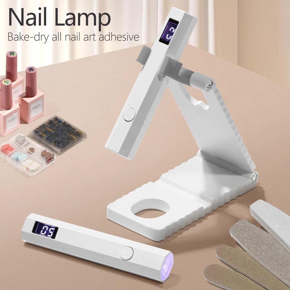 Lámpara LED UV para uñas con soporte, luz UV portátil con pantalla LCD, recargable por USB, secadora de uñas de curado rápido 3